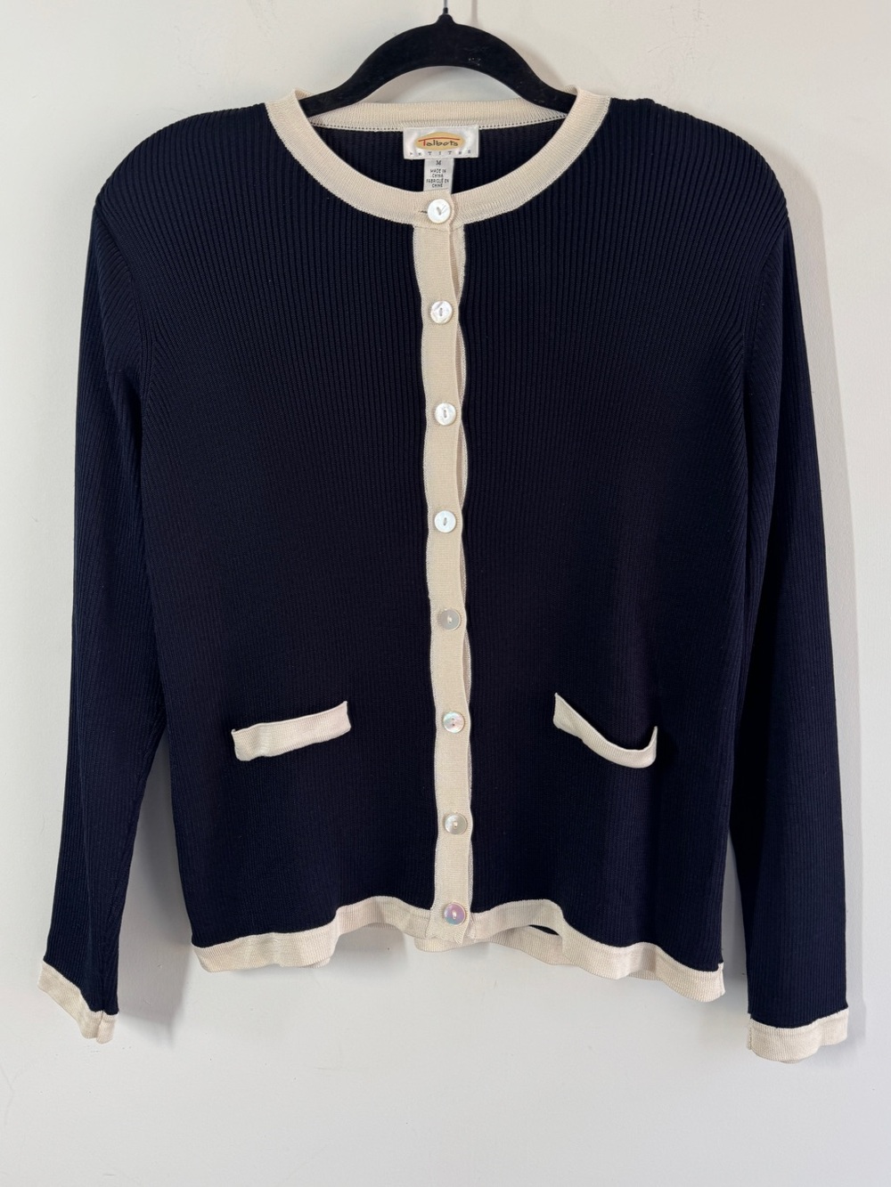 Vintage Talbots Silk Cardigan Navy Medium P Classic Preppy Office Minimalist